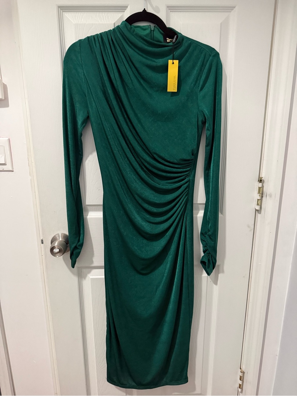 Alexia Admor Emerald Green Draped Long-Sleeve Midi Dress
